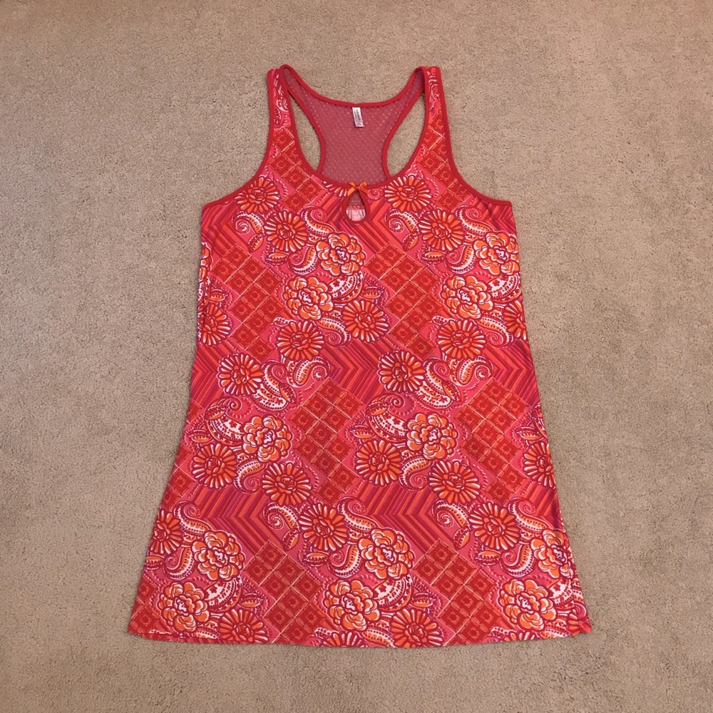 George Summer Sundress Beach Cover Up Size Large Pink Orange Sherbet Festival